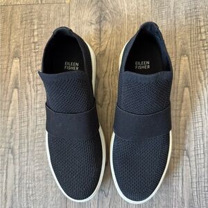 Eileen Fisher Pari Platform Knit Slip On Sneakers- Black- Size 8